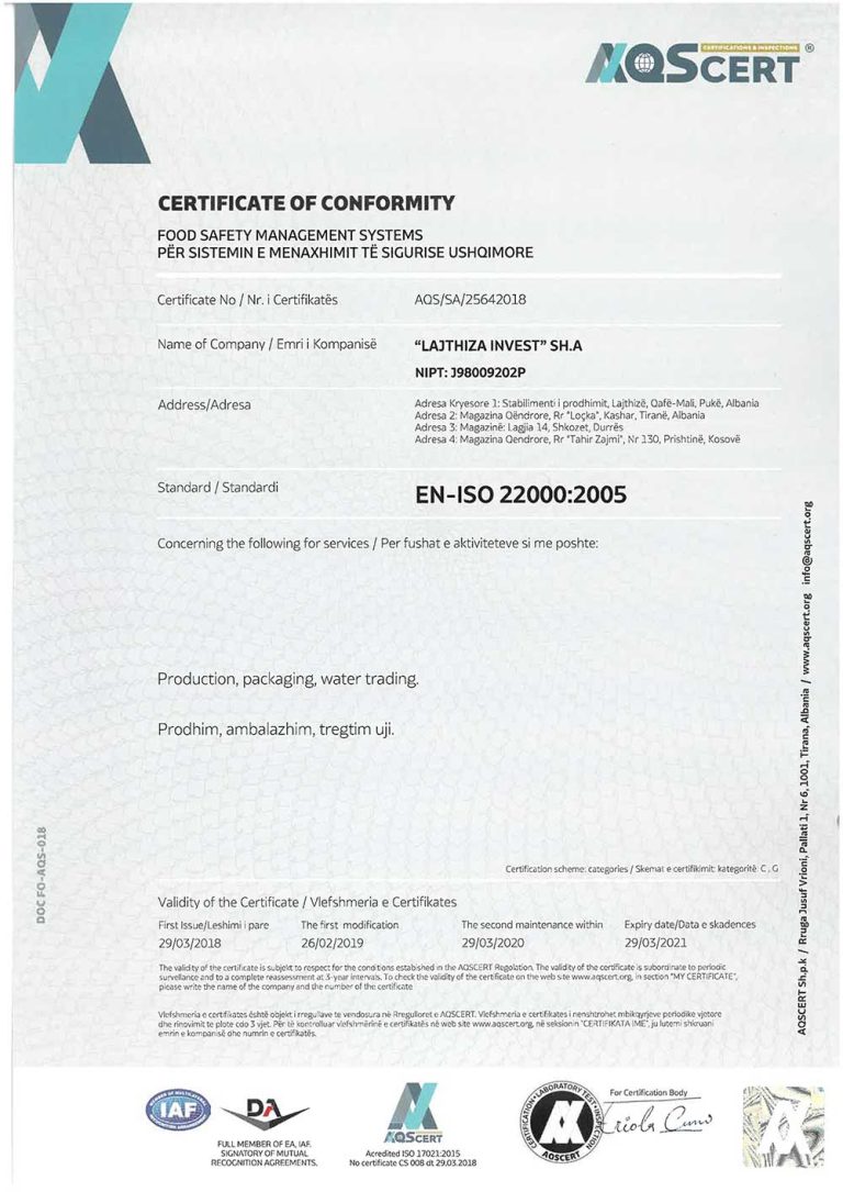 CERTIFIKATA--ISO-22000-LAJTHIZA
